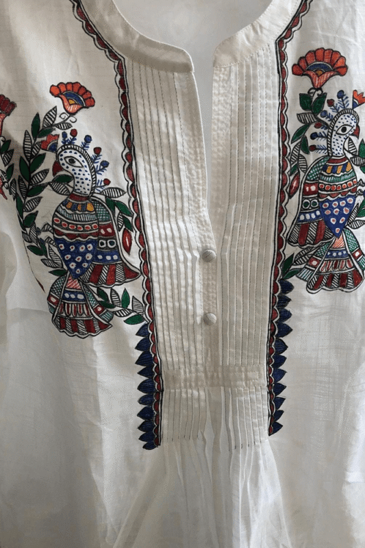Handpainted Madhubani ‘Flowers of Mithila’ Tussar Silk Kurta